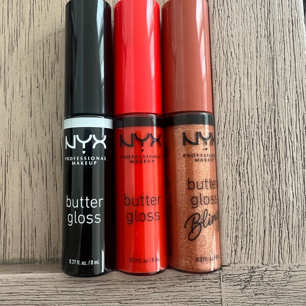 NYX Butter Gloss Trio - Black, Red, Shimmer (Bundle)